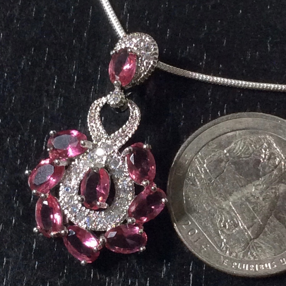 Sterling Silver pink Ruby/Topaz Pendant on .925 18” Chain New